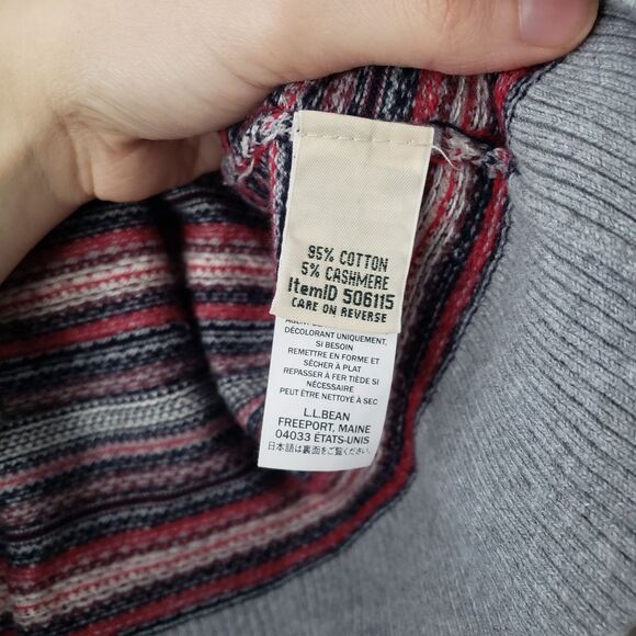 L.L. Bean Cotton Cashmere Blend Fair Isle Cardigan Gray Black Pink White S - Picture 3 of 7